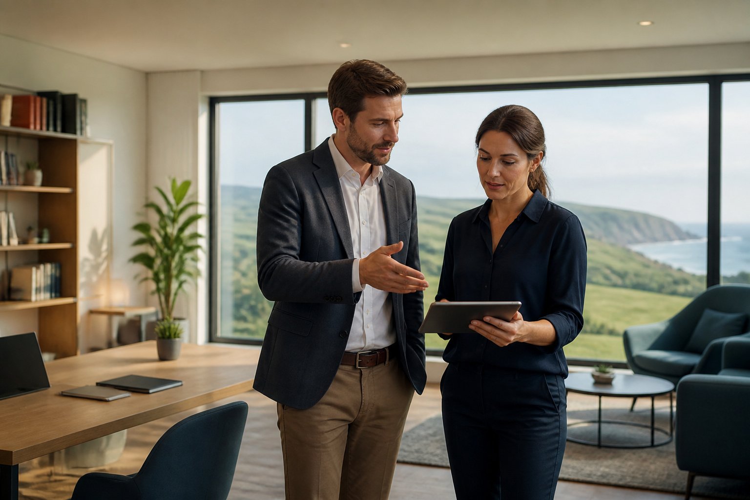 Collaboration professionnelle vue sur la mer
