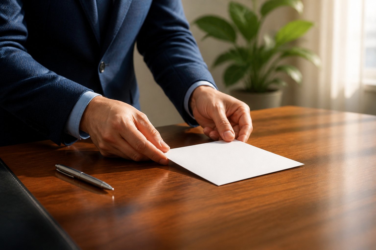 Pose dune lettre sur un bureau en bois