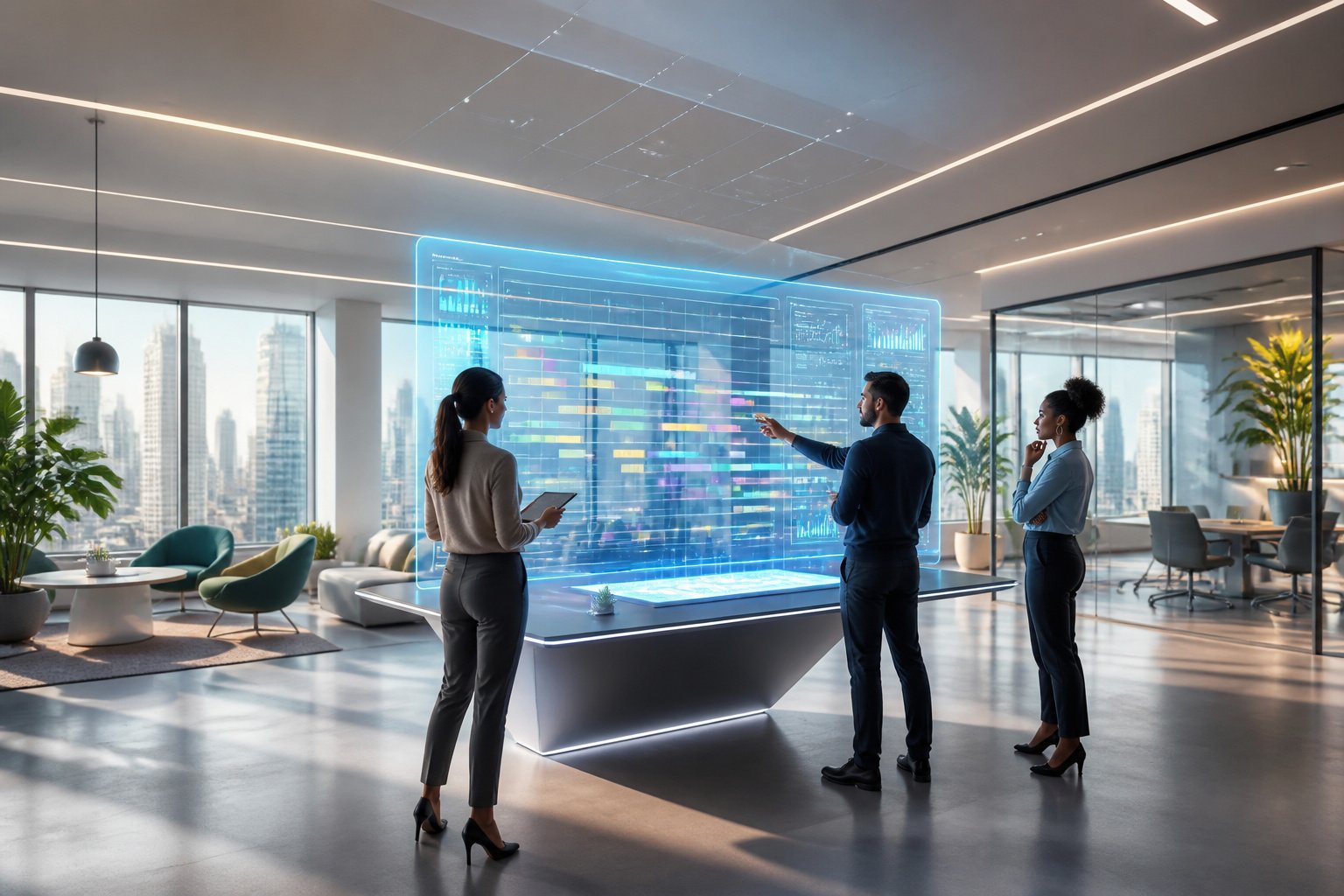 Collaboration futuriste sur ecran holographique